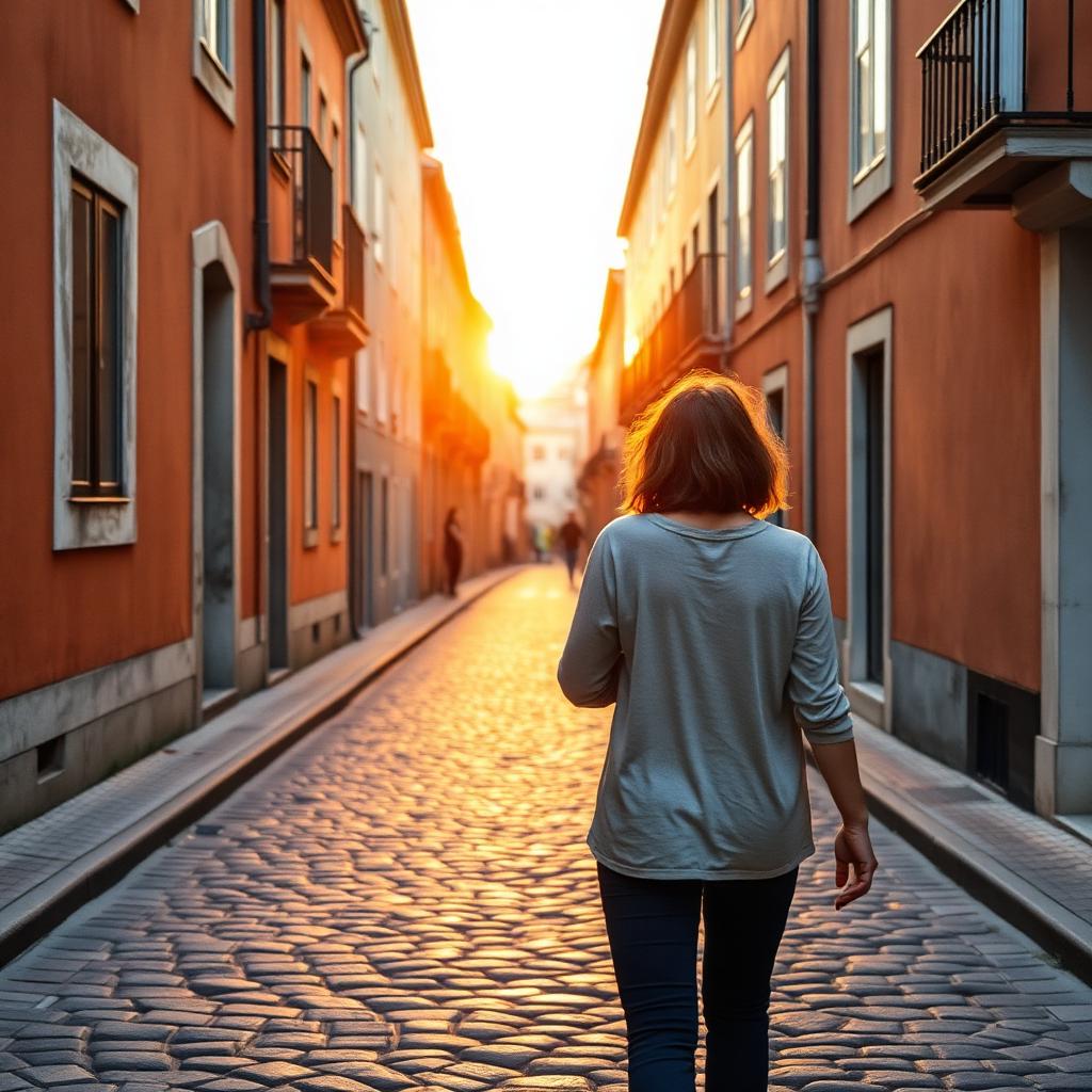 Caminhada numa rua empedrada de Lisboa